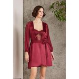 Pierre Cardin Saten Gecelik Sabahlık Pijama Şort 6'lı Gelin Çeyiz Seti Bordo 6005