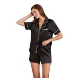 Pierre Cardin Saten Kadın Biyeli Şort Pijama Takımı Siyah 1205