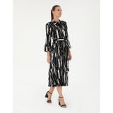 Pierre Cardin Siyah Keten Karışımlı Comfort Fit Dokuma Elbise 50289503-VR046
