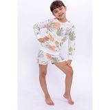 Pierre Cardin Soft Leaf Pattern Krem Kız Çocuk Uzun Kol Şort Takım - 3 - 4 Yaş
