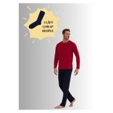 Pierre Cardin%100 Pamuklu Bordo Erkek Pijama Takımı, 2XL, Çorap Hediyeli