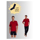 Pierre Cardin%100 Pamuklu Bordo Erkek Pijama Takımı, 4'lü Set, Çorap Hediyeli, S Beden