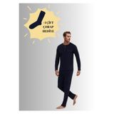 Pierre Cardin%100 Pamuklu Erkek Pijama Takımı, Lacivert, 2XL, Çorap Hediyeli