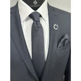 PİERRONİ Füme Kravat Mendill Yaka Çiçeği Kombin Set