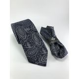 PİERRONİ GRİ ŞAL DESEN MENDİLLİ KRAVAT