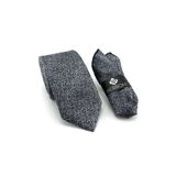 PİERRONİ Gri Siyah Desenli Mendilli Kravat P0399