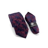 PİERRONİ Lacivert Açık Bordo Desenli Mendilli Kravat P0385