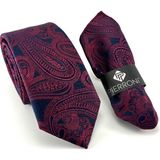 Pierroni Lacivert Bordo Şal Desenli Microfiber Kravat Şıklık Vurgusu ile Özel Günler İçin - Lacivert - Bordo