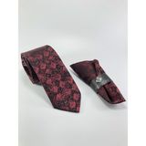 Pierroni Siyah Bordo Desen Mikrofiber Kravat Şık Mendilli Tasarım - Siyah - Bordo