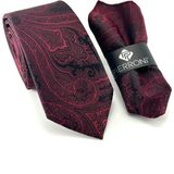 Pierroni Siyah Bordo Şal Desenli Microfiber Kravat Renkli ve Şık Tasarım - Siyah - Bordo