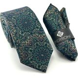 Pierroni Yeşil Vizon Desenli Mendilli Kravat Microfiber Kumaş ile Şık Tasarım - Yeşil - Vizon