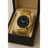 pierrose Erkek Kol Saati Siyah Kadran Altın Renk Çelik Kordon Takvimli Quartz Klasik Şık Saat