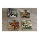 Pieter Brueghel Babil Kulesi ve Eserleri Doğal Taş Bardak Altlığı 4'lü set - Natural Stone Coasters