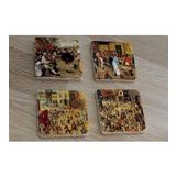 Pieter Brueghel Çocuk Oyunları ve Eserleri Doğal Taş Bardak Altlığı 4'lü set - Natural Stone Coasters