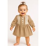 Pietra Baby Kids Dantel Detaylı %100 Pamuk Müslin Kumaş Bebek ve Çocuk Elbise - Kahverengi - 9 Ay