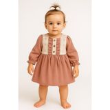 Pietra Baby Kids Dantel Detaylı %100 Pamuk Müslin Kumaş Bebek ve Çocuk Elbise - Pembe - 18 Ay