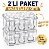 PİEV URVE 6 Gözlü Çay Bardağı Taşıma Kabı Aparatı, Kilitli Kapaklı Bardak Saklama Kutusu, Mutfak, Piknik, Kamp ve Karavan İçin Pratik Taşıma Kabı 2'Lİ