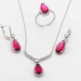 Pigado 925 Ayar Gümüş Pembe Zirkon Taşlı Damla Set