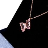 Pigado 925 Ayar Gümüş Zirkon Taşlı Mavi & Pembe Kelebek Kolye