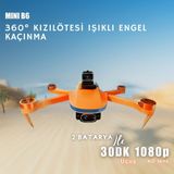 Piha B6 MiniDrone 2Batarya ile 30Dakika Uçuş Beni Takip Et Gps 1080p Hd Çift Kamera Engelden Kaçınma - Turuncu - 2 Batarya