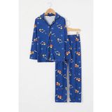 Pija Kids Lacivert Araba Baskılı Düğmeli Erkek Çocuk Pijama Takımı 18670 - 4 - 5 Yaş