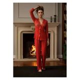 #Pijama Çeyizlik Dantel Detaylı Yumuşak Dokulu Rahat Kesim Şık Ev Giyim Kırmızı Penye Pijama Takımı