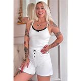 Pijama Evi Beyaz Chic Comfort Dantelli Örme Askılı Şortlu Kadın Pijama Takımı - 2XL