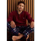 Pijama Evi Bordo Lacivert Ekose Desenli Polar Erkek Pijama Takımı Klasik Yaka Rahat Kesim - XL