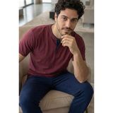 Pijama Evi Burgundy Wine Kısa Kollu Pat Detaylı Elegant Erkek Pijama Takımı - Bordo