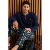 Pijama Evi Ekose Desenli Yeşil Lacivert Polar Erkek Pijama Takımı Konforlu ve Şık Tasarım - Yeşil - Lacivert - 2XL