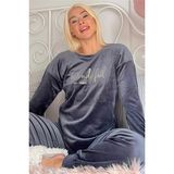 Pijama Evi Gri Wonderful Desenli Exclusive Kadife Kadın Pijama Takımı - S - M