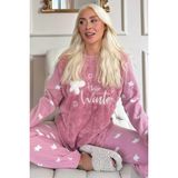 Pijama Evi Hello Winter Desenli Kadın Peluş Pijama Takımı - XL - Pembe