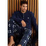 Pijama Evi Lacivert Beyaz ekose Desenli polar erkek pijama takımı - Lacivert - Beyaz - 2XL