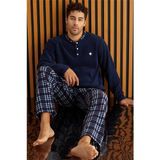 Pijama Evi Lacivert Kırmızı Ekose Desenli polar erkek pijama takımı - Lacivert - Kırmızı - XL