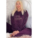 Pijama Evi Mürdüm Sunshine Desenli Exclusive Kadife Kadın Pijama Takımı - S - M