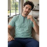 Pijama Evi Muted Aqua Kısa Kollu Pat Detaylı Elegant Erkek Pijama Takımı - Mint - 2XL