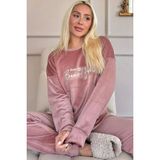 Pijama Evi Pembe Beautiful Desenli Exclusive Kadife Kadın Pijama Takımı - S - M