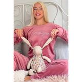 Pijama Evi Pembe Beautiful Desenli Exclusive Kadife Kadın Pijama Takımı - XL