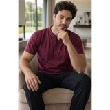 Pijama Evi Royal Bordeaux Kısa Kollu Pat Detaylı Elegant Erkek Pijama Takımı - Kırmızı - XL