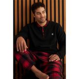 Pijama Evi Siyah Bordo Ekose Desenli polar erkek pijama takımı - 2XL