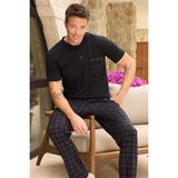 Pijama Evi Siyah Ekose Patlı Cep Detaylı Kısa Kollu Erkek Pijama Takımı