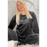 Pijama Evi Siyah Yourself Desenli Exclusive Kadife Kadın Pijama Takımı - XL
