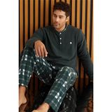 Pijama Evi Yeşil Beyaz Ekose Desenli Polar Erkek Pijama Takımı Regular Siluete Sahip