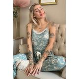 Pijama Evi Yeşil Mini Papatya Dantelli Ip Askılı Örme Kadın Pijama Takımı - XL