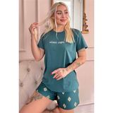 Pijama Evi Zümrüt Silent Desenli Kısa Kollu Şortlu Örme Kadın Pijama Takımı - S - M