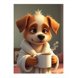 Pijama Giyen Kahve İçen Yavru Köpek Modern Ahşap Tablo