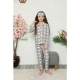 pijama moda Kız Çocuk Gri Tavşan Desenli Uzun Kollu Pijama Takımı. Göz Bandı Dahildir.