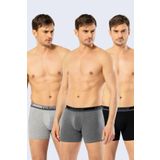 Pijama Pazarı 1338 Erkek 3'lü Likralı Uzun Paça Boxer-Siyah&Antrasit&Gri GRİ S