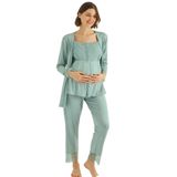 Pijama Pazarı 18468 Hamile Lohusa Sabahlıklı Pijama Takımı -yeşil YEŞİL XL