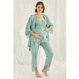 Pijama Pazarı 18469 Hamile Lohusa Sabahlıklı Pijama Takımı-yeşil YEŞİL XL